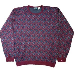 James River Traders Vintage 100% Virgin Wool Paisley Sweater 90s Dad Sz L EUC